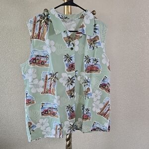 Tropical Print Sleeveless Shirt